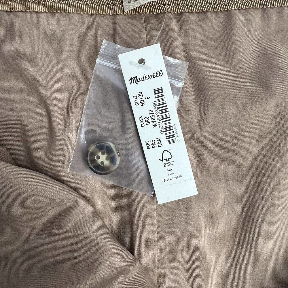 Madewell Zip Front Windowpane Mini Skirt Size 6 NWT Camel Brown Wool